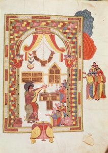 Jeruzalémský chrám, z Vizigótsko-mozarábské Bible svatého Isidora, fol. 50r., 960 n. l. (tempera na pergamenu)