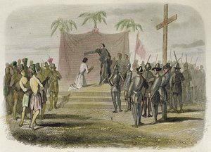 Křest krále ostrova Cebu a dalších pěti set indiánů členy expedice Magellan 14. dubna od Spanish School