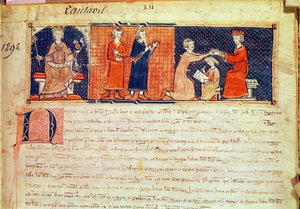 Feudální pán káže své kázání před mallorským králem Jakubem I. (1207-76) z Capbreu de Clayra et de Millas, 1292 od Spanish School