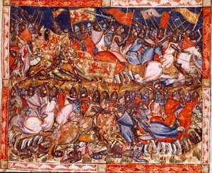 Trojská válka: Hectorovy činy. Detail miniatury ze španělského rukopisu „Codex Benito de Santa Mora““ od Spanish School