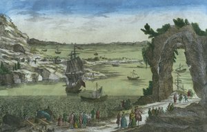 Pohled na francouzské vylodění k založení nové kolonie v přístavu New Cayenne, Francouzská Guyana, 1762 od Spanish School