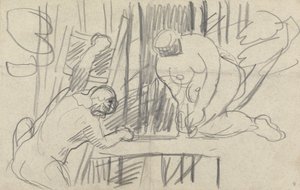 Jeskyně zlatého telete: Studie domu na stromě s primitivními lidmi od Spencer Frederick Gore