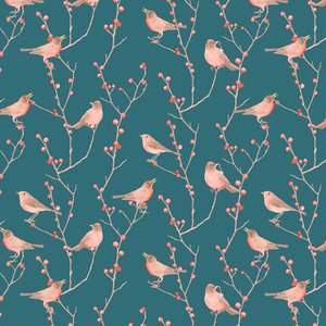 Robin  winterberry pattern, 2021 (grafitová tužka a digitální tisk) od Stacy Hsu