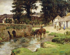 Napájení koní ve vesnickém potoku od Stanhope Alexander Forbes