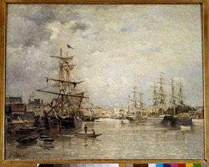 Obraz The Port of Caen od Stanislase Lepinea (1835-1892) 1859 Sun. 0,72x0,91 m Paříž, muzeum Orsay