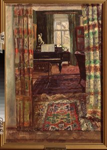 Interiér s klavírem. Obraz Stanislava Yulianoviče Žukovského (1873-1944), olej na plátně od Stanislav Joulianovitch Joukovski