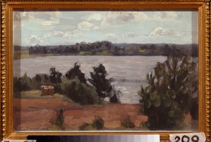 Na břehu jezera. Dílo Stanislava Yulianoviče Žukovského (1873-1944), olej na kartonu od Stanislav Joulianovitch Joukovski