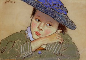 Dívka v modrém klobouku, 1895 (pastel na papíře)