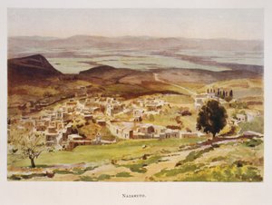 Akvarel od Stanley Inchbold, zobrazující Nazaret v Palestině 1906