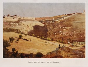 Watercolor od Stanley Inchbold, zobrazující Kidron Valley, v Jeruzalémě, Palestina 1906