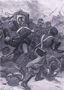 Inkerman: 55. (2. pohraniční) pluk útočící na Rusy, ilustrace z britských bitev na souši a na moři, 1915 od Stanley L. Wood