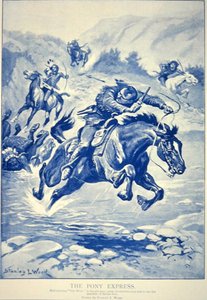 Pony Express pronásledovaný Indiány (litho) od Stanley L. Wood