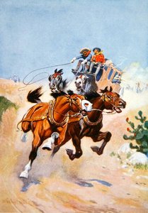 Dostavník pronásledovaný Indiány (barva litho)
