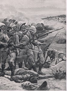 Náměstí v ABU-Kru, 19. ledna 1885, ilustrace z britských bitev na zemi a na moři, 1915 od Stanley L. Wood