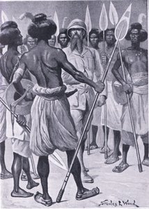 Typ válečníka, kterého Burton potkal v Somalilandu, ilustrace z Cassells Romance of Famous Lives, kolem roku 1940 od Stanley L. Wood