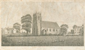 Adbaston Church: čárová a tečkovaná rytina, nd [c 1800] od Stebbing Shaw