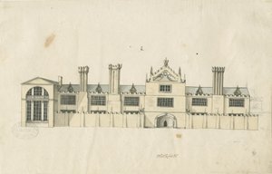Blithfield Hall: kresba tónovaným perem a [18. století] (kresba) od Stebbing Shaw