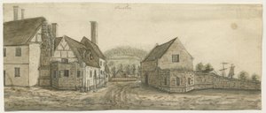 Burton-upon-Trent Abbey: malba akvarelem a [c 1795] od Stebbing Shaw