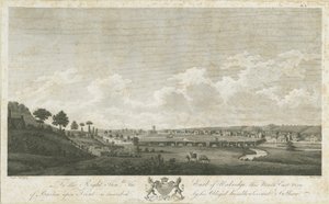Burton-upon-Trent Bridge and Town: rytina, 1779 od Stebbing Shaw