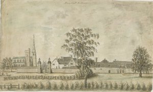 Hamstall Ridware - Church and Manor House: malba vodovými barvami, nd [1762-1802] od Stebbing Shaw