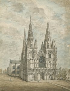 Katedrála Lichfield – západní fronta: malba akvarelem, nd [1762-1802] od Stebbing Shaw