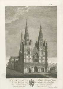 Katedrála Lichfield - Západní fronta: rytina, nd [1762-1802] (tisk) od Stebbing Shaw