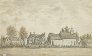 Pipe Ridware Church and Manor House: malba vodovými barvami, nd [1762-1798] od Stebbing Shaw