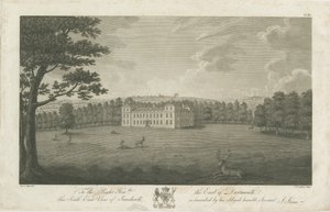 Sandwell Park - Hall: rytina, nd [1762-1798] od Stebbing Shaw