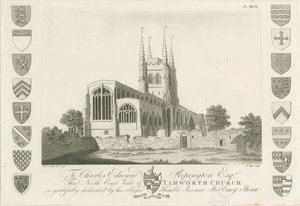 Tamworth Church: rytina akvatinty, 1792 od Stebbing Shaw