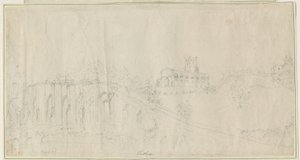 Tutbury Church and Castle - North East View: kresba tužkou, nd [1762-1802] (kresba) od Stebbing Shaw