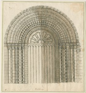 Tutbury Priory Church - Arch in West Door: kresba perem a sépií, nd [1762-1802] (tisk) od Stebbing Shaw