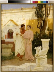 Otázka a odpověď (Dialog mezi manželi v zahradě starověkého římského paláce) - Malba Štěpána (Stefana) Vladislavoviče Bakalowicze (1857-1947), olej na plátně