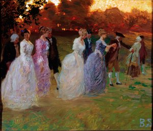Návrat paláce Elegantní mladí lidé vracející se ze světské události (večírek nebo recepce) (Návrat z paláce) Malba Stefana Baghina (1881-1920) geny, Galleria d
