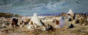 Oslava Mohameda v Tangeru, obraz Stefano Ussi (1822-1901), olej na plátně, 48, 5x117, 5 cm