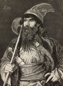 Sheik in full regalia, rytina F Gamberoni z malby Stefana Ussiho (1822-1901), L