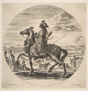 Maurský jezdec obrácený doleva, stojící a sedící Turci uprostřed země,..., ca. 1651. od Stefano della Bella