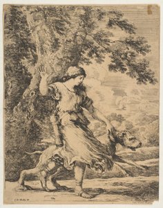 Nymfa držící velkého psa za obojek, ca. 1654. od Stefano della Bella