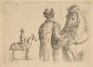 Polský čeledín, zezadu, držící koně za uzdu, ca. 1662. od Stefano della Bella