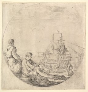Černý námořník stojící vlevo, z profilu vpravo, bílý námořník sedící v ..., ca. 1658-63. od Stefano della Bella