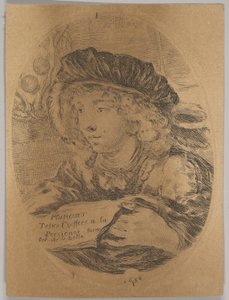Busta mladého muže v čepici s peřím, otočená o tři čtvrtiny doleva, ..., 1650. od Stefano della Bella