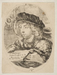 Busta mladého muže v čepici s peřím, otočená o tři čtvrtiny doleva, ..., 1650. od Stefano della Bella