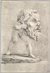 Dítě s velkou maskou a vsunutou rukou do úst, ca. 1660. od Stefano della Bella