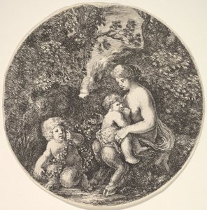 Žena satyr kojící dítě doprava, otočená doleva, satyrské dítě..., 1639. od Stefano della Bella
