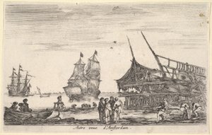 Jiný pohled na Amsterdam Autre vue dAmsterdam, skupina čtyř mužů stojí uprostřed na ..., 1647. od Stefano della Bella