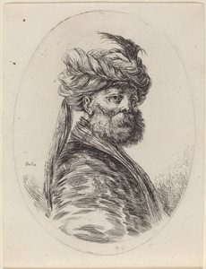 Vousatý Moor v opeřeném turbanu se závojem, otočený doprava od Stefano della Bella
