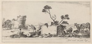 Scéna Campagna s umělcovým skicováním v roce 1647 nebo dříve. od Stefano della Bella