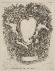Kartuše zarámovaná Apollo a Pan, 1647. od Stefano della Bella