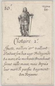 Clotaire 2.-e Spravedlivý, umírněný..., ze Hry francouzských králů Jeu des Rois de Fran..., 1644. od Stefano della Bella