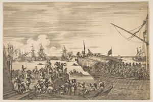 Odjezd galeje v přístavu Livorno, od Vyhlídky na přístav Livorno ..., 1654-55. od Stefano della Bella