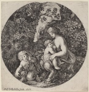 Žena satyr kojící dítě v zalesněné krajině od Stefano della Bella